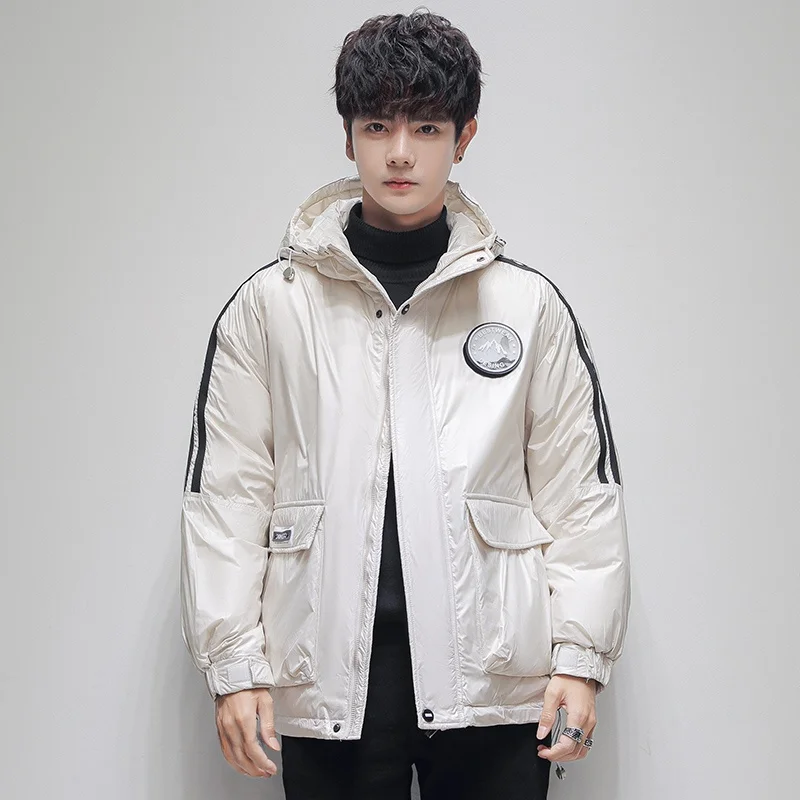 

Модная молодежная мужская пуховая куртка Du Feather: повседневное утепленное зимнее пальто из полиэфирного волокна, белое, в стиле рабочей одежды