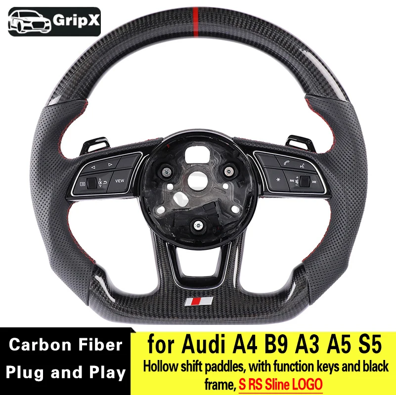 Carbon fiber car steering wheel full set suitable for Audi A3 A5 S5 A4B9 with buttons and frame,hollow shift paddles