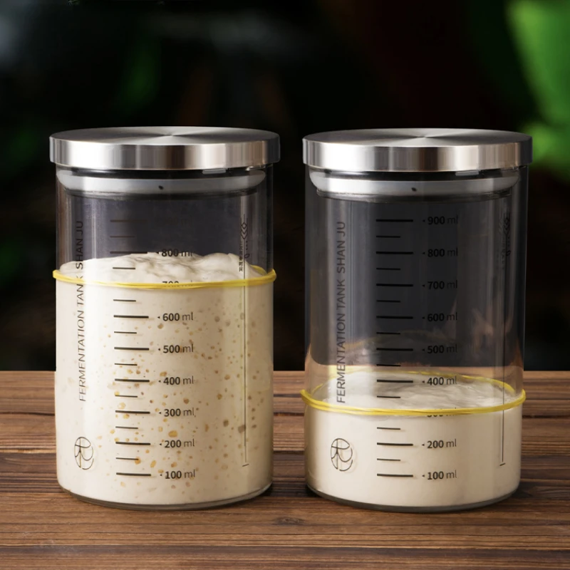 Zackoo 300/500/900ml Clear Glass Sourdough Fermentation Jar with Scale Metal Lid Reusable Dough Starter Container Food Storage