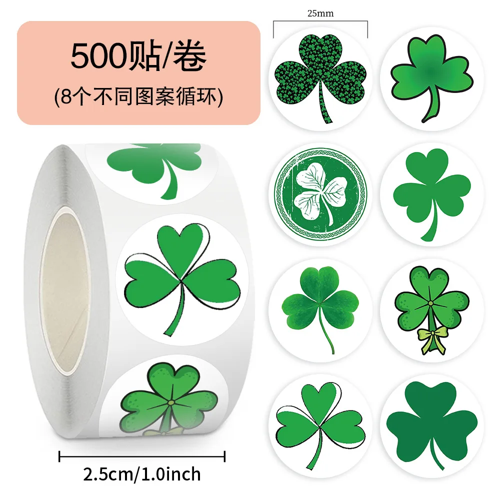 500Pcs/Roll Three Four Leaf Clover Series Cartoon Cute Plant Waterproof Sticker Skateboarding Snowboard Retro Vinyl Sticker