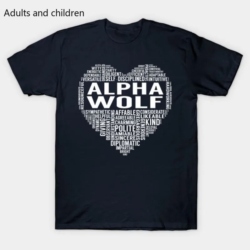 

Alpha Wolf Heart T-shirt Short Sleeve 100% Cotton Printed Short Sleeve Casual Y2k Children's T-shirt Pregnant T-shirt