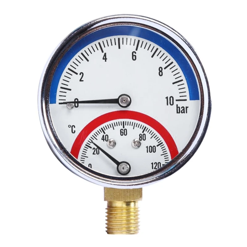 Reliable Dual Scale Mechanical Pressure Gauge with Temperature Monitor Lower Mount Suitable for Floor Heating System