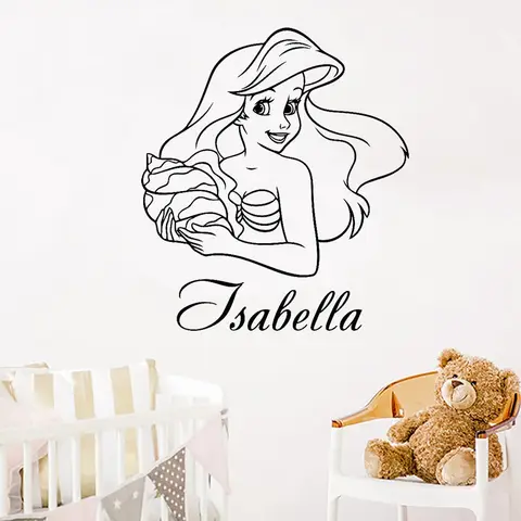 Personalized Mermaid Ariel Wall Decal Custom Name Vinyl Wall Sticker for Nursery Home Girls Room Decoration Accessories X770