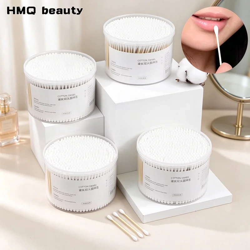 Round Tip Double-Headed Wood Cotton Swabs 500/1500pcs, Cotton Buds for Ear Nose Cleaning & Makeup, Household Health Care Tool