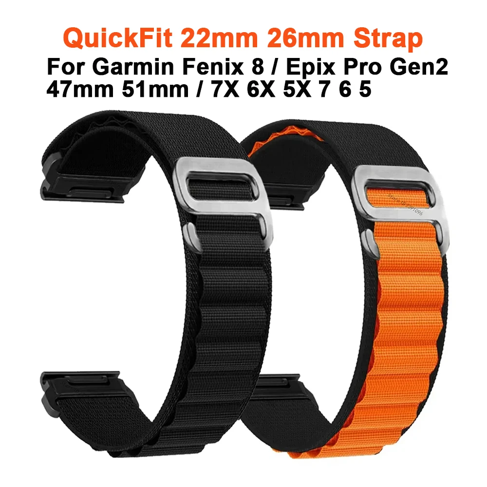 22mm 26mm QuickFit Nylon-Armband für Garmin Fenix 8/Epix Pro Gen2 51mm 47mm/7X 6X 5X 7 6 5/ Forerunner 965 Smartwatch-Uhrenarmband