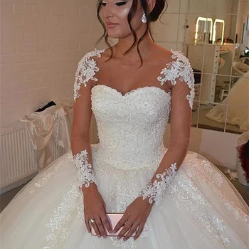 فساتين زفاف مخصصة من Vestidos De Noiva بأكمام طويلة فستاين س...