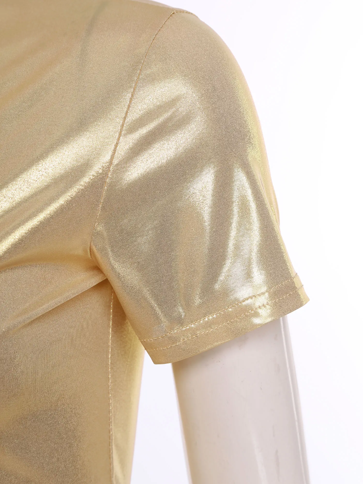 

Женская блестящая укороченная футболка металлик с круглым вырезом и короткими рукавами, тонкая блузка, топ для джазовых танцев для клубных вечеринок, музыкальных вечеринок