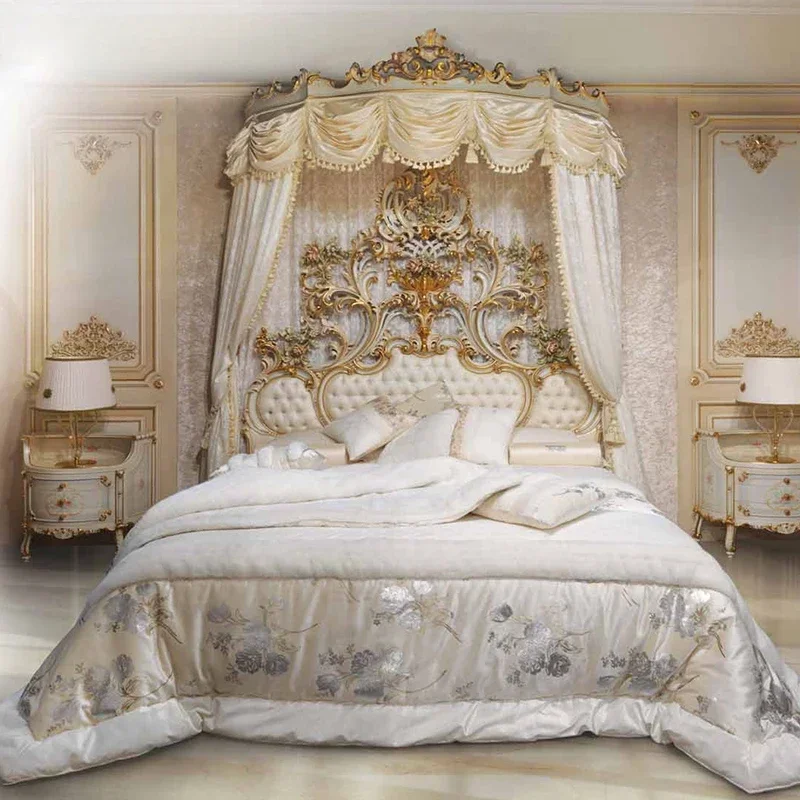 White European Bed Frame Princess High Quality Master Bedroom Design Bed High Quality Confortable Wedding Muebles Home Furniture