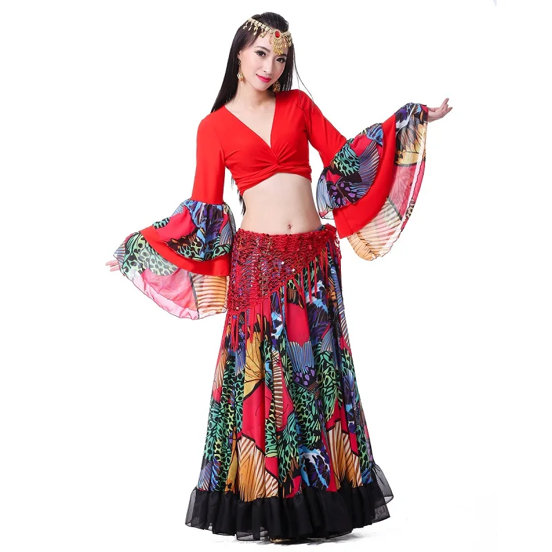 720 Graden Grote Schommel Bloem Vlinder Gedrukt Gypsy Rok Buikdans Kostuum Tribal Kleding Buikdans Pak Flamenco Kleding