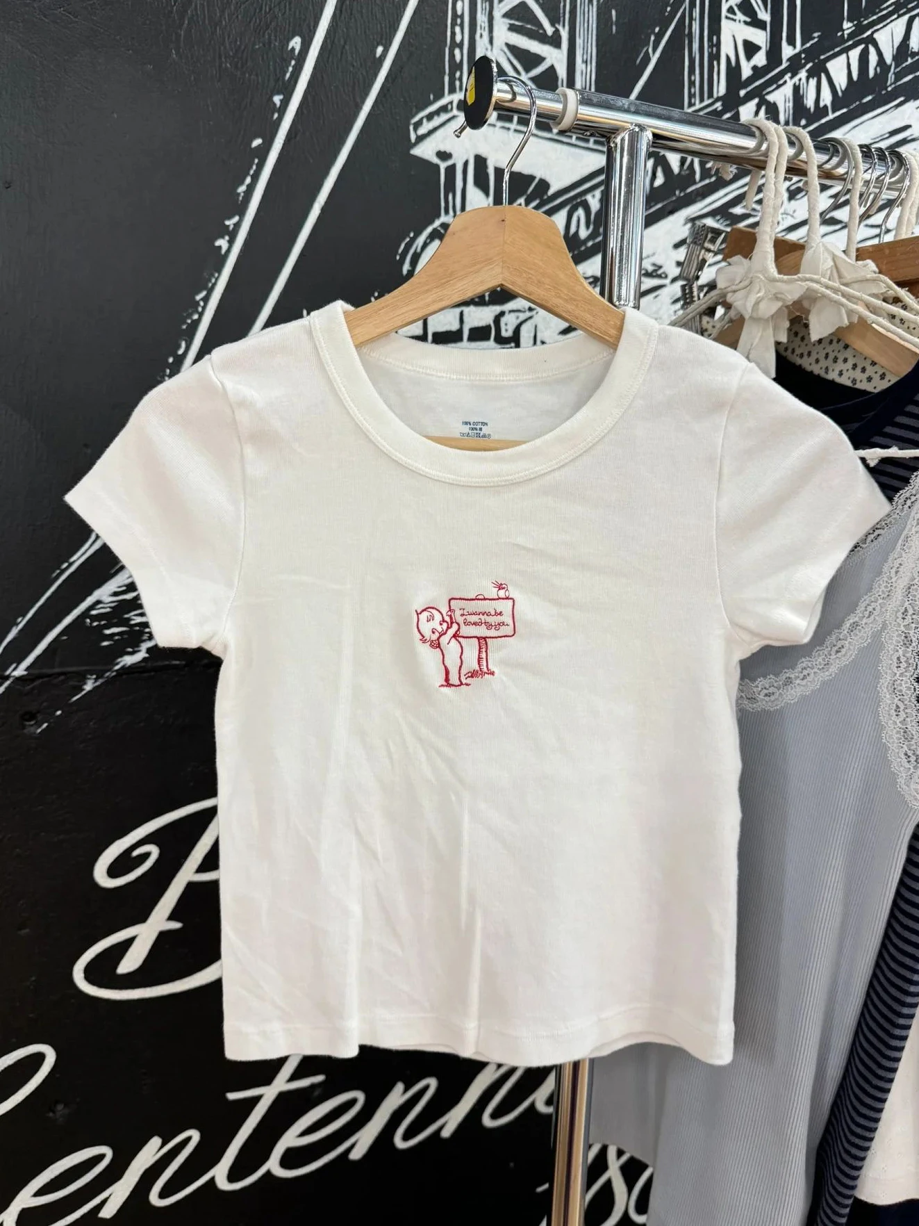 

Angel Baby Embroidery Slim Crop Top Woman O Neck Short Sleeve Cotton Tees Summer Casual Sweet Preppy Style Tshirts Y2k New Tops