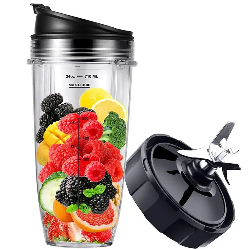 AC88-2X Replacement Parts For Ninja Blender BL450-30 BL456-30 BL480-30Ect, 24OZ Ninja Blender Cups And 7 Fins Blade