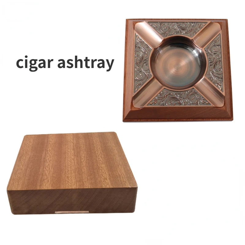 Portable Cigar Ashtray, High-grade, Solid Wood, Engraved, Printed Metal, Light, Luxury, Tobacco, Creative, Home Accessories