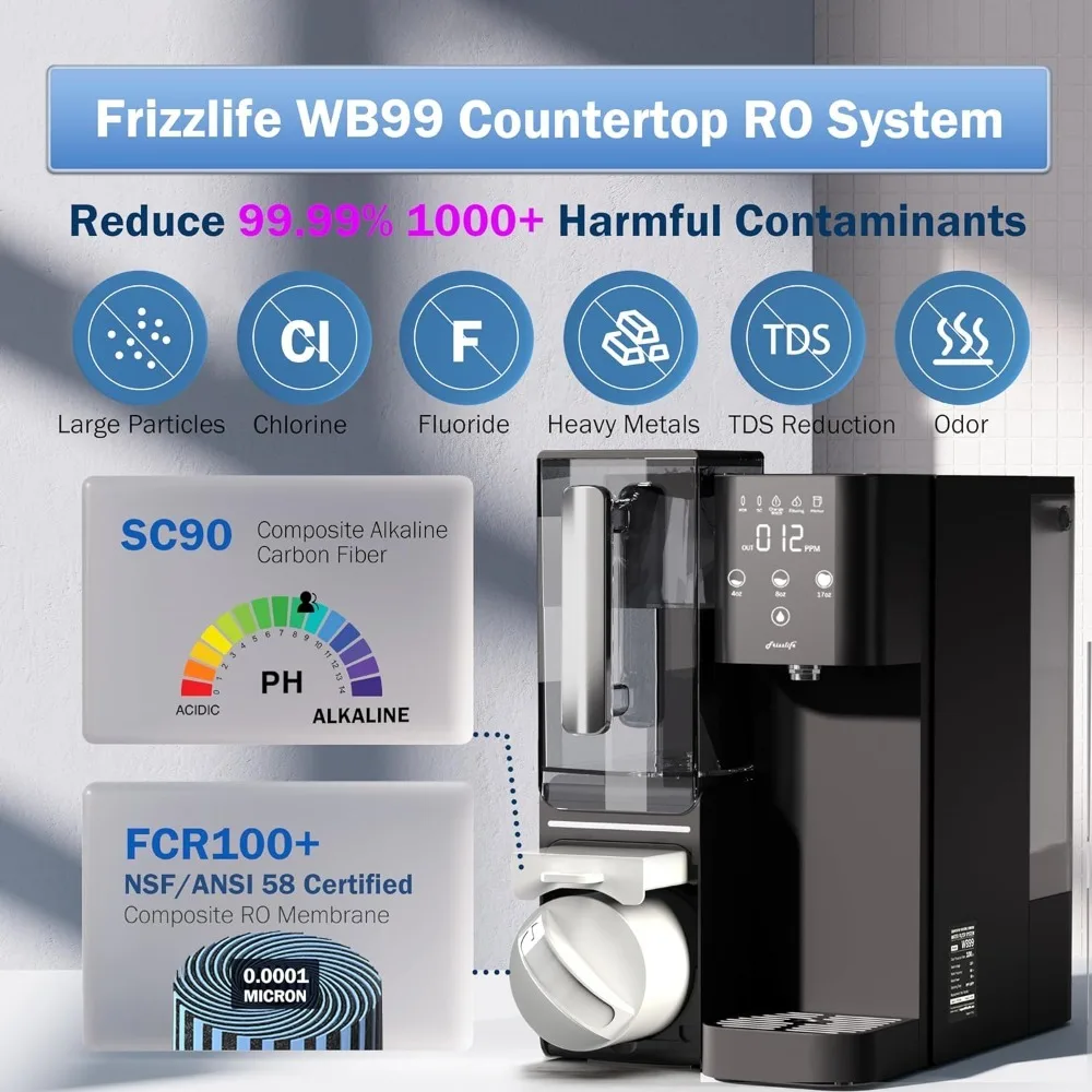 WB99-C Countertop Reverse Osmosis System, Alkaline RO Water Filter with Portable Water Pitcher, NSF/ANSI 58 Certified Elements