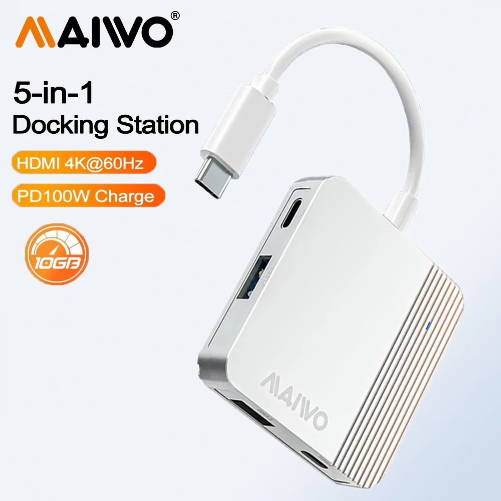 

MAIWO 5-in-1 USB 3.2 Hub Adapte Dock Station Type-C 3.2 with 4K HDMI Output USB Transfer Port PD 100W USB C charging port 10Gbps