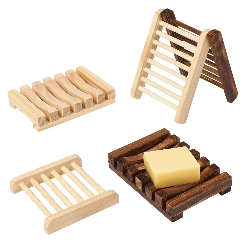 Eco-friendly Soap Dishes Natural Wood Soap Tray Holder Home Kitchen Bathroom Soap Draining Rack Organizer Bathroom Accessories