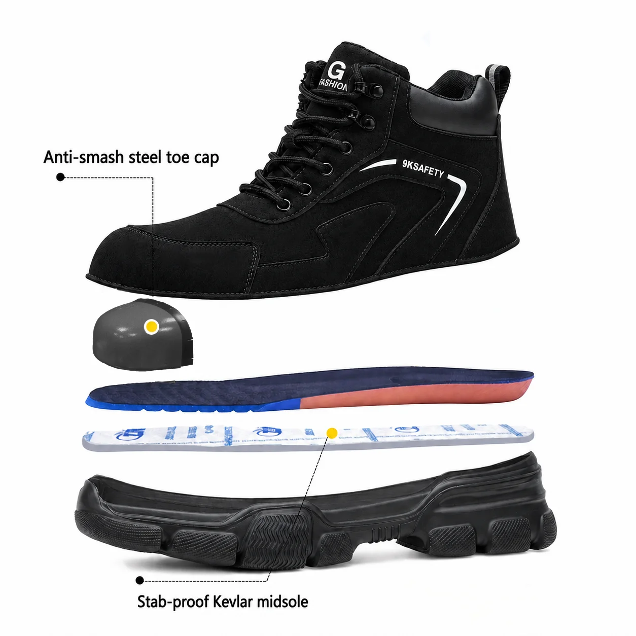 Mens Work Sneakers Steel Toe Safety Shoes Puncture Resistant Water Resistant Black High Top Boots for Construction Industry