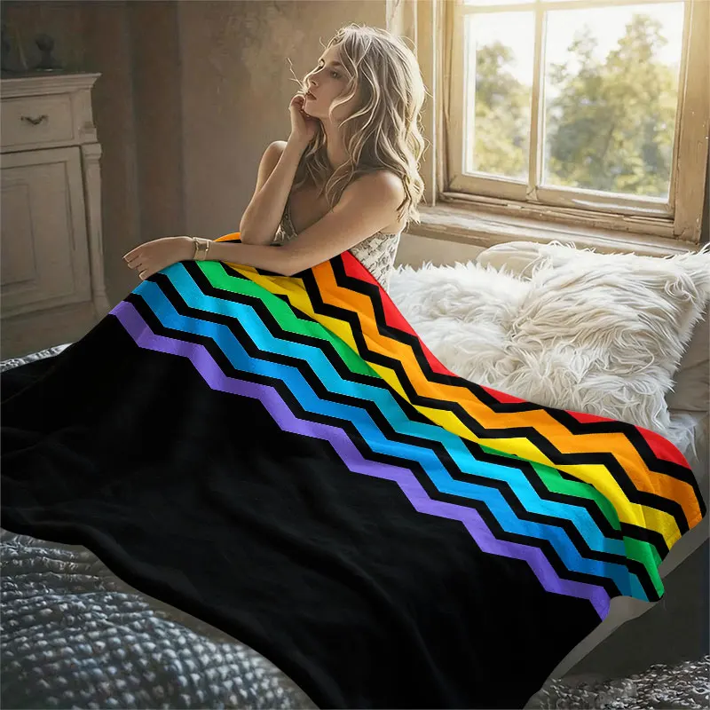Rainbow Chevron Flannel Blanket Warm Soft Halloween Christmas Decorative Couch Warm Cozy All-Season Gift