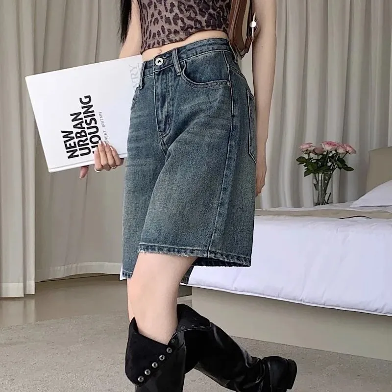 Baggy Denim Shorts Women Korean Fashion Classic Trendy Distressed Design Casual All-match Students Summer Hotsweet Ins Mujer