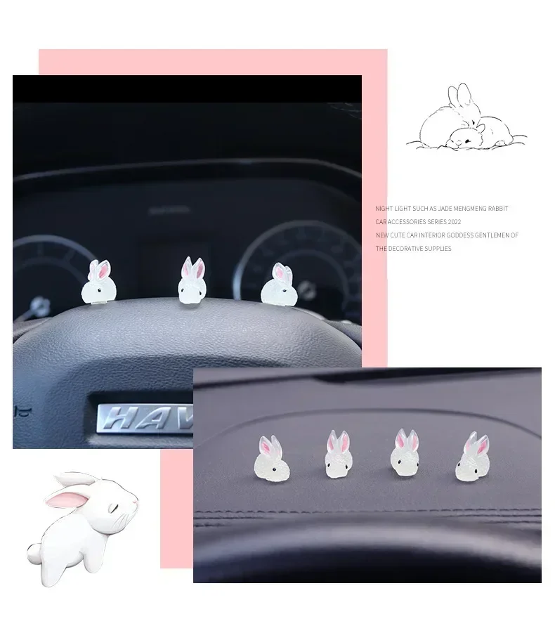 Car Luminous Ornament Bunny Auto Cute Wind Healing Creative Auto Interior Decoration Supplies Decroative Accessories Interior