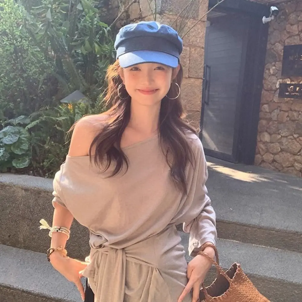 الرجعية خمر الدنيم القبعات موزع الصحف الترفيه مثمنة قبعة شقة المرأة بلغت ذروتها القبعات في الهواء الطلق #5