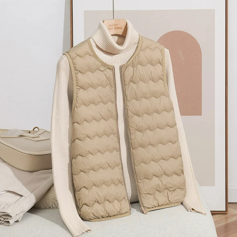 Schinteon 女性の 90% 軽量ホワイトダックダウンベストノーカラー秋冬ライナートップ 2025 新しいノースリーブジャケット