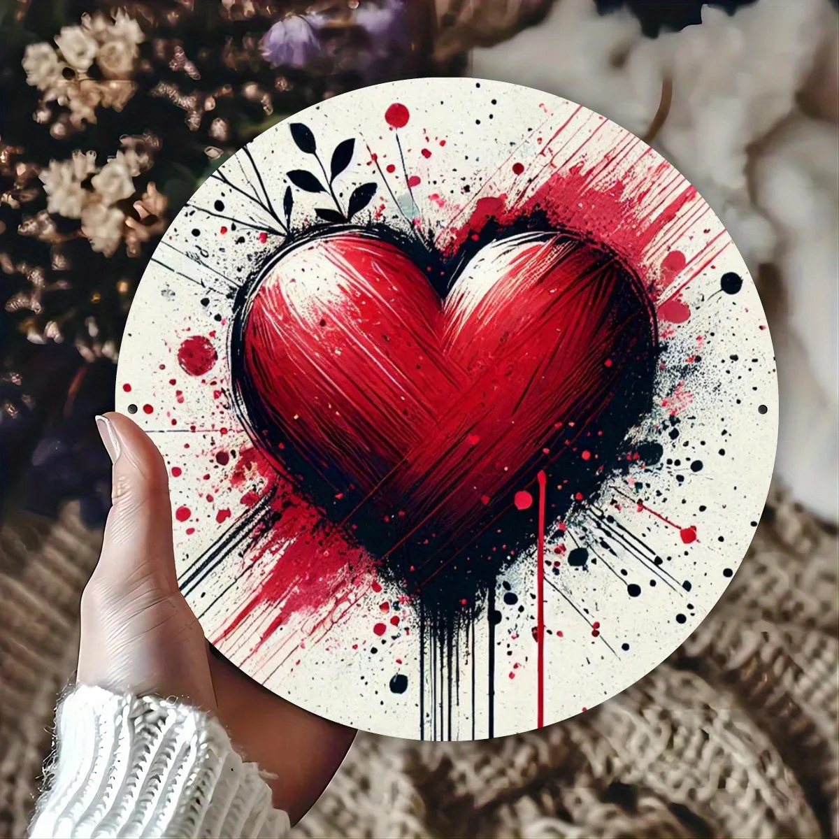 Romantisches rotes Herz-Metallblechschild, Vintage-Liebes-Wandkunst für Heimdekoration, Valentinstagsgeschenk, Café, Büro, langlebige Hängedekoration