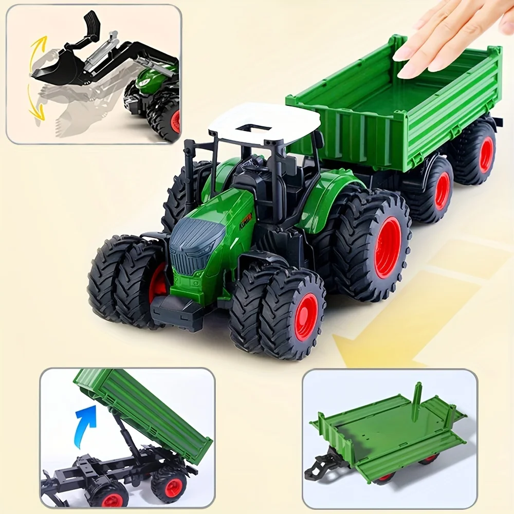 Tractor Toy, Realistic Farm Vehicle Toy Push and Go Truck Car Tractor Toy Gift for Kids 3+ Boys Ages 3 and up Years Old