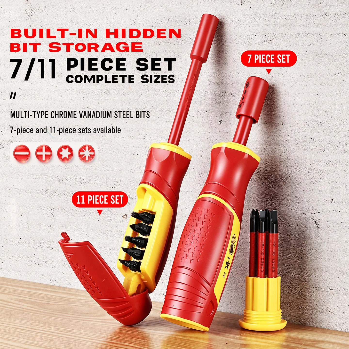 Insulated Screwdriver Set Magnetic Phillips Slotted Bits Interchangeable Multi-Purpose Electrician Tool Motorcycle Repair