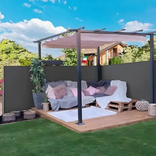 236 x 71in Double Side Awning, Patio Retractable Side Screen Awning, Privacy Divider Screen w/ 220g/m² Polyester