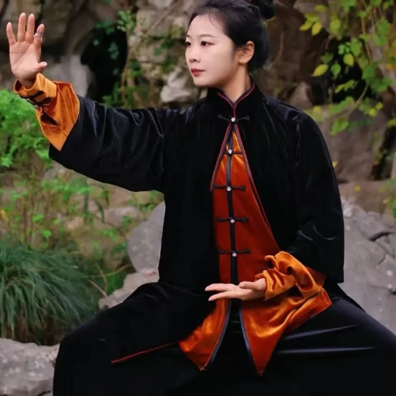 Velvet Tai Chi Suit Winter Thick Warm Kung Fu Uniform for Women Men Unisex Martial Arts Clothing Elegant Embroidery