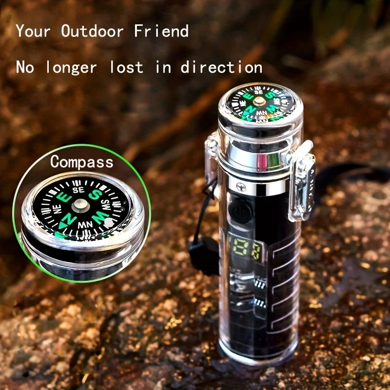 2024 New Equipped With A Compass Style Double Arc Charging Lighter, Waterproof Three Gear Lighting For Outdoor Travel,