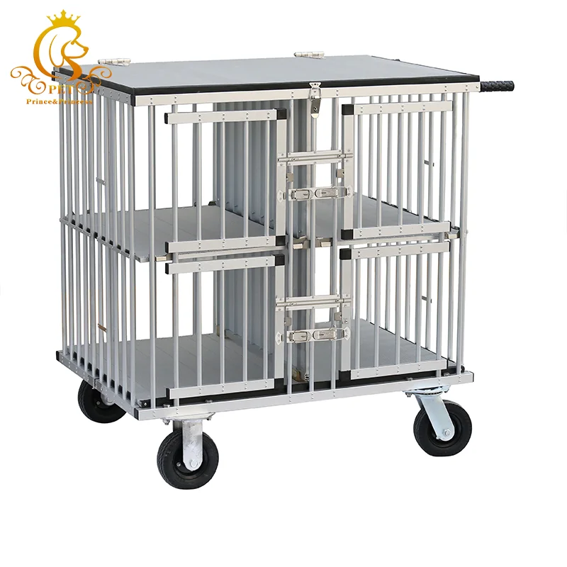 EUR VET Modern Solid Aluminum Mobile Pet Display Cage with Button Closure for Dogs and Cats Competition Show Use with Wheels
