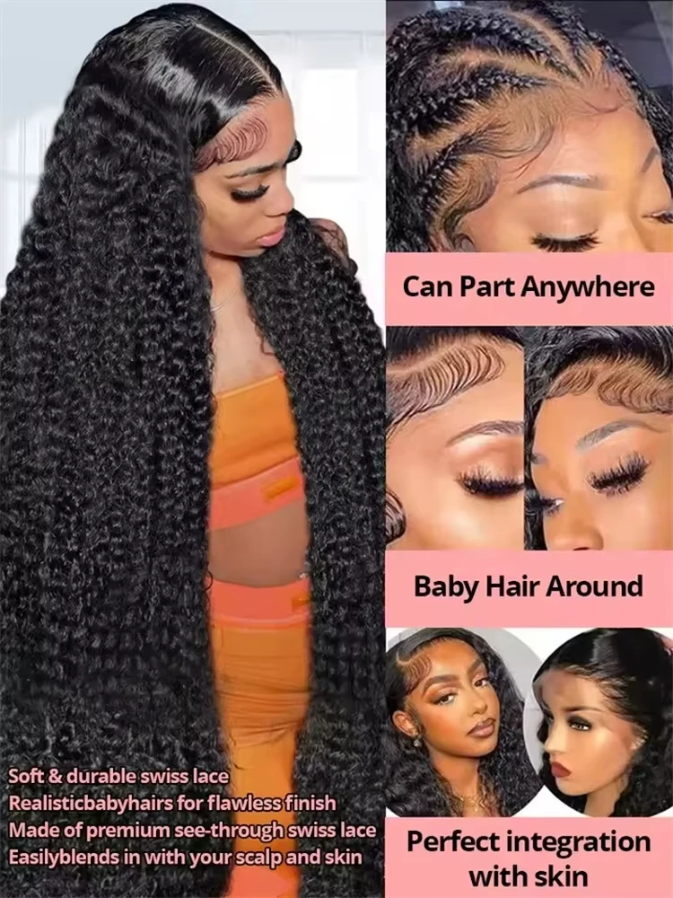Deep Water Wave 13X6 Curly Lace Frontal Wigs 40 Inch Transparent 13X4 360 Full Lace Front Human Hair Wigs for Women 250 Density image 4