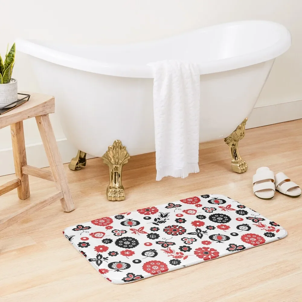 

Slovacko shirt embroidery, red, black and white, Large print Bath Mat Room Carpet Washable Non-Slip Kitchen Rug Mat