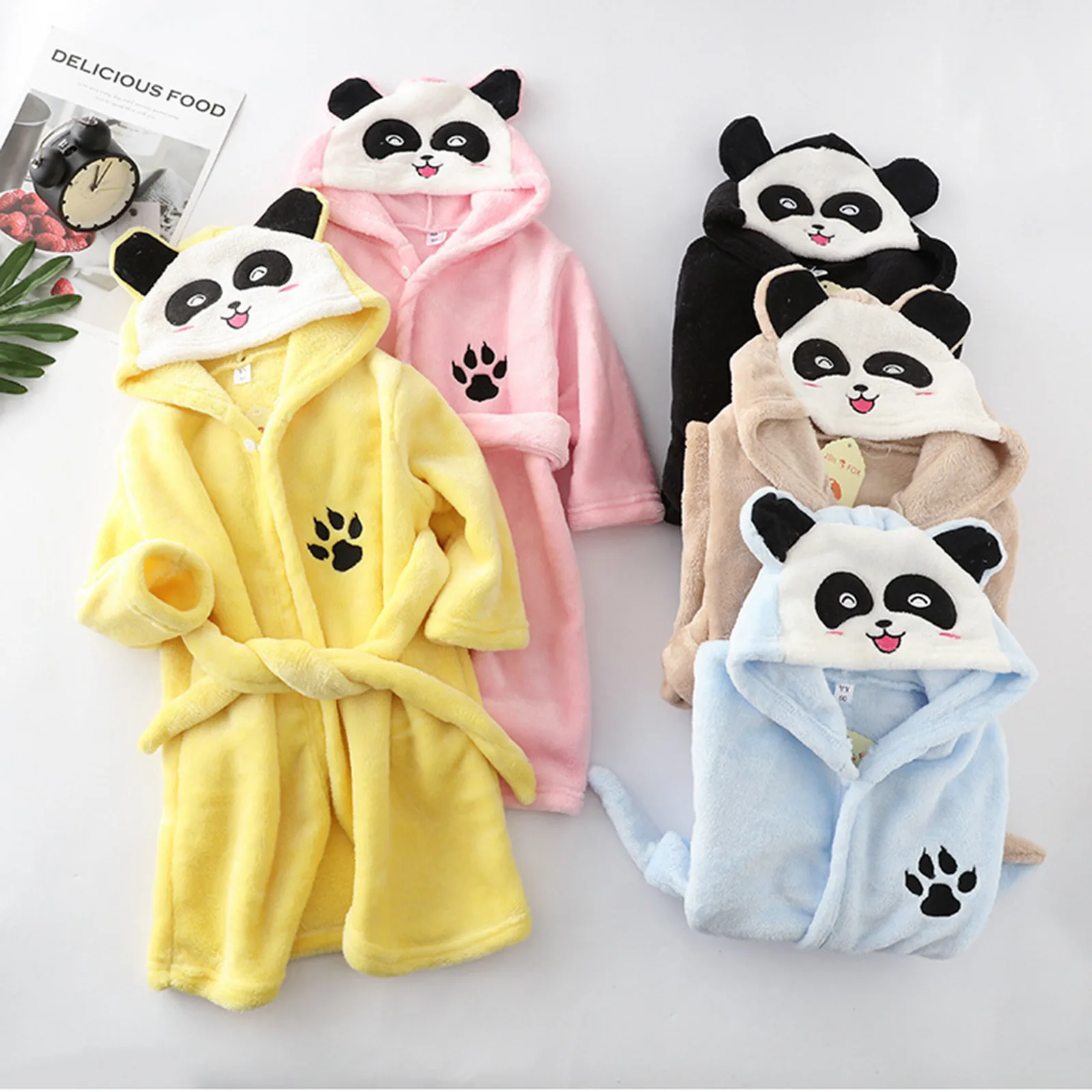 Cartoon Animal Children Bathrobe Gown Nightwear Autumn Winter Warm Coral Fleece Nightgown Sleepwear Boys Girls Soft Flannel Robe