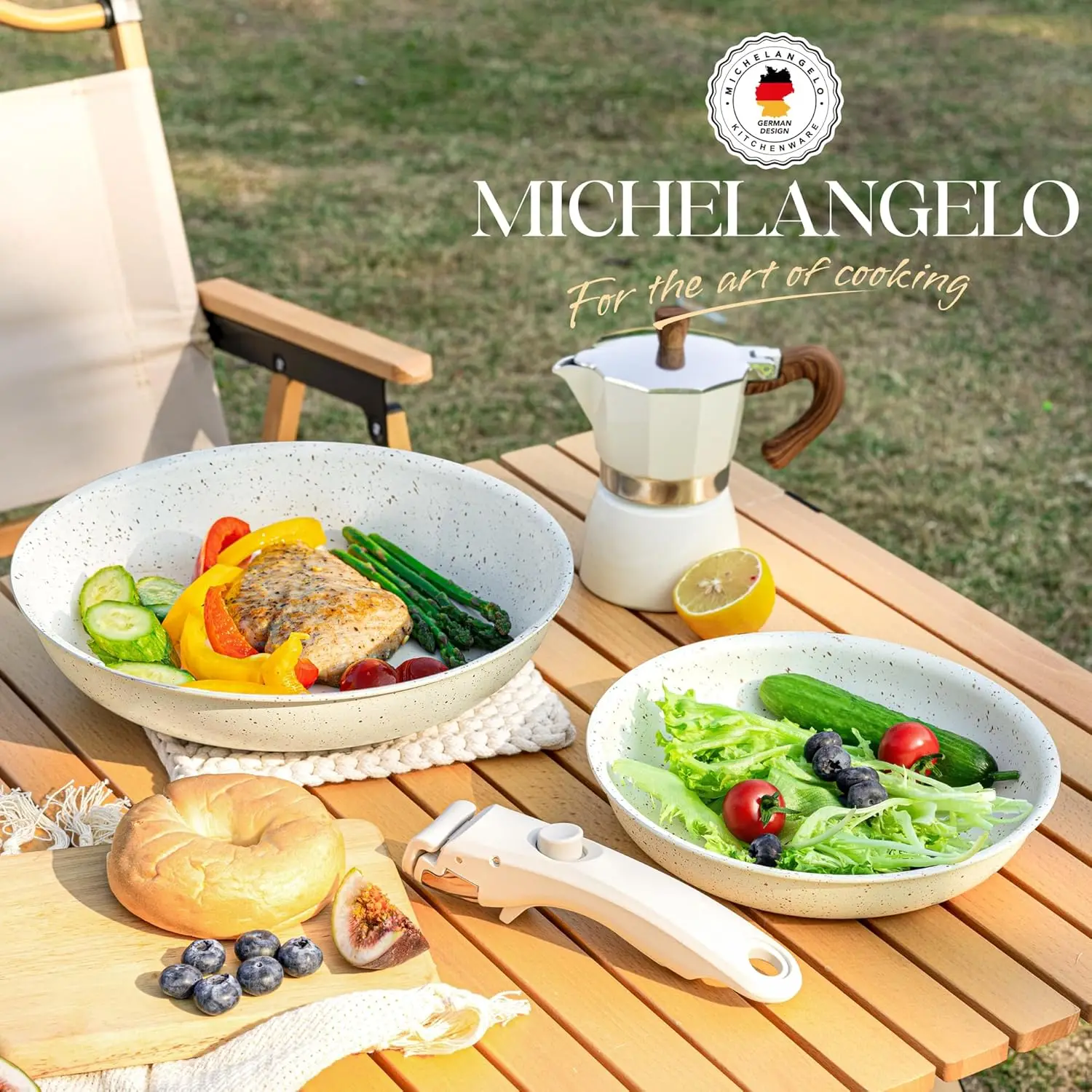 

Набор сковородок MICHELANGELO с антипригарным покрытием, съемная ручка, сковороды 8 дюймов и 10 дюймов со съемной ручкой, сковороды с гранитным покрытием, белые