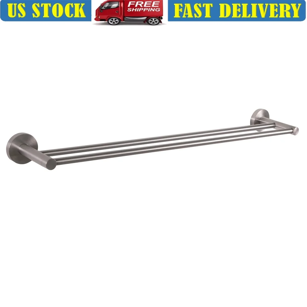 

Modern 24 Inch Double Towel Bar Satin Nickel Wall Mounted Bathroom Accessory Durable Metal Construction Concealed Mounting