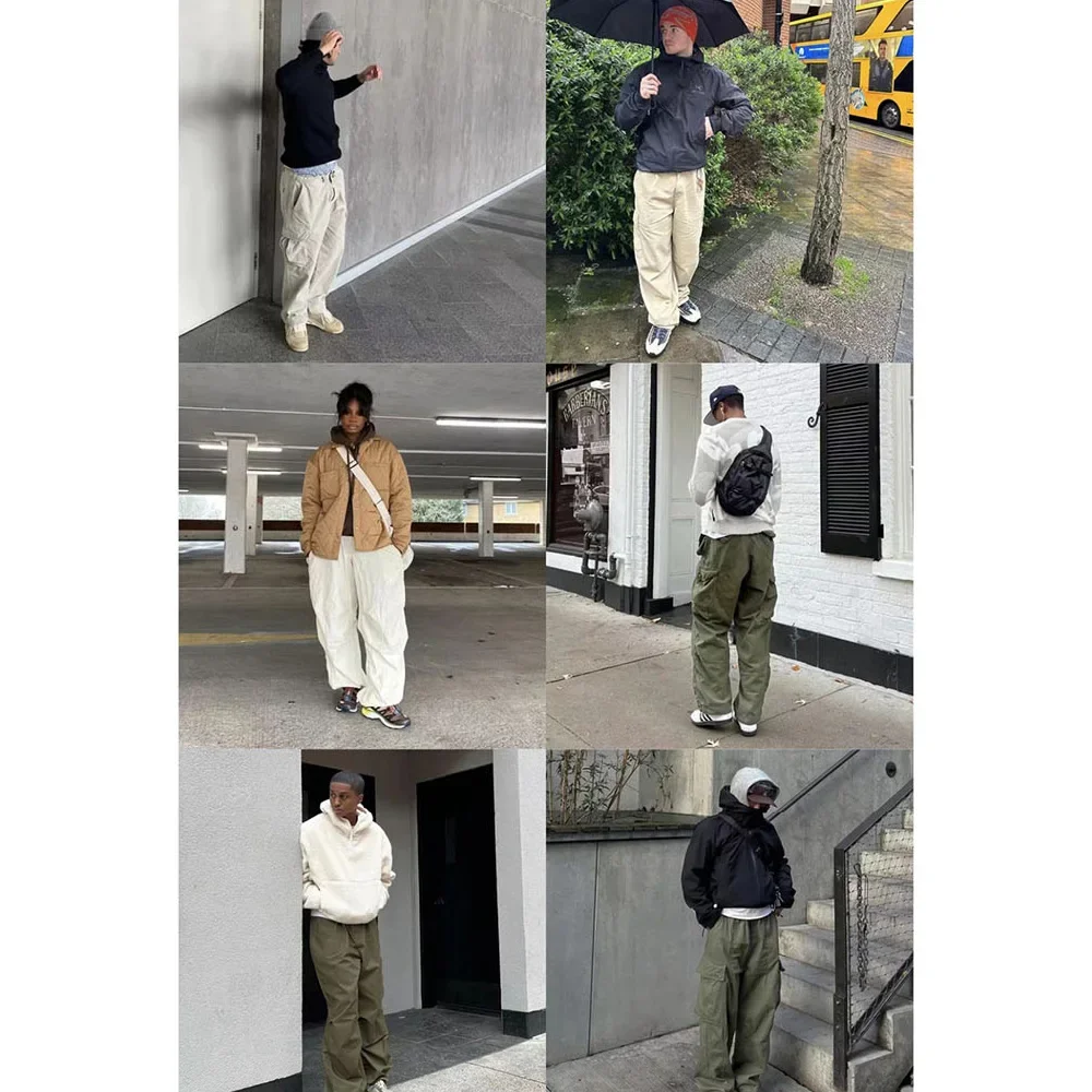 Wide-leg Cargo Pant Men Women Japanese Vintage Oversize Drawstring Trousers Pleated Multi-pocket Loose Casual Pant Street Unisex