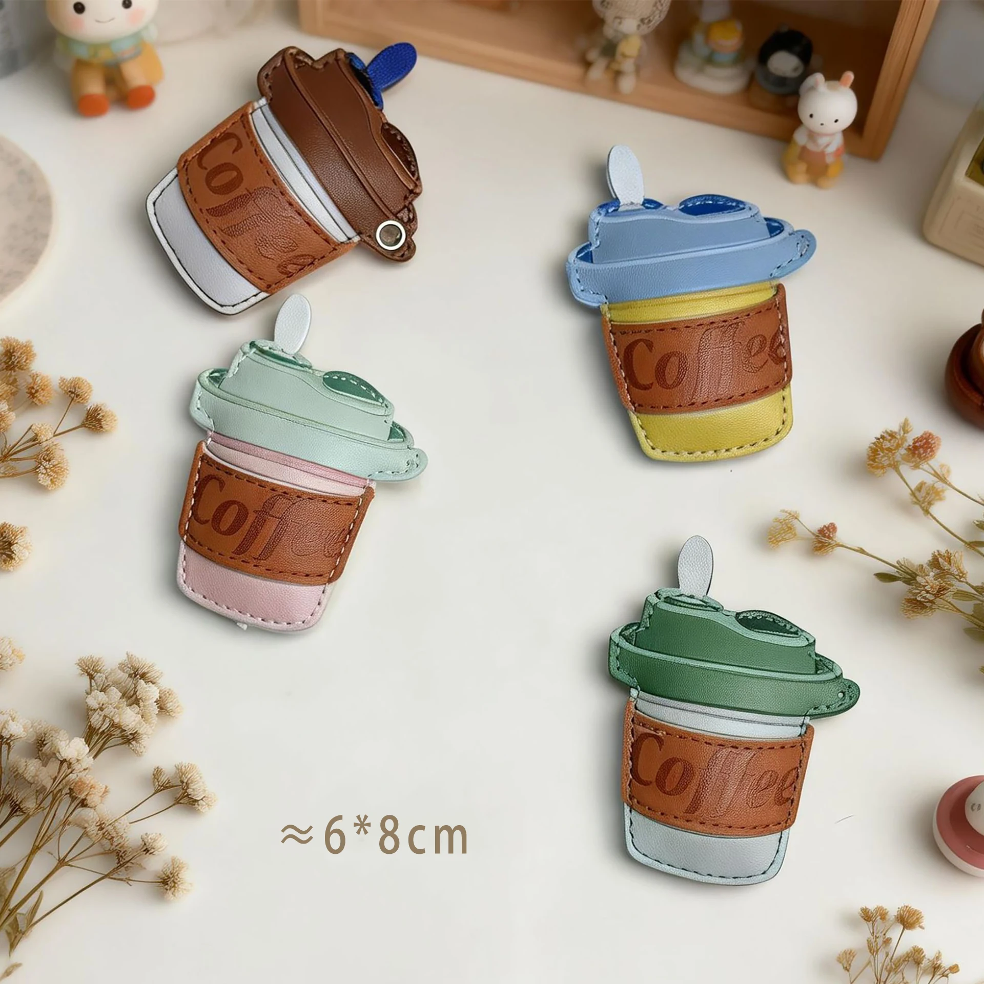 

2Pcs Candy Color PU Leather Coffee Cup Charms Cute Keychains Bag Pendants DIY Handmade Jewelry Accessories