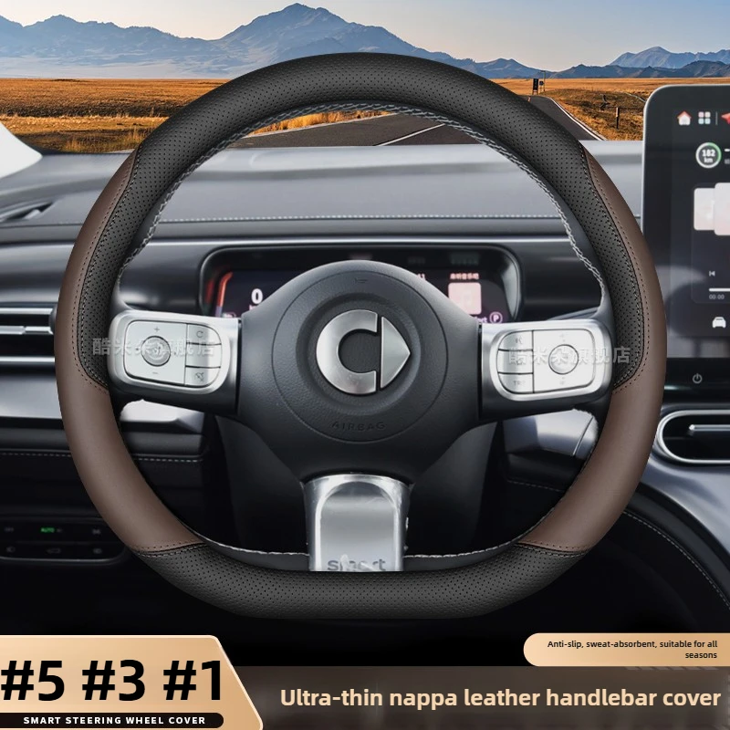 

Leather Car Steering Wheel Cover for Mercedes Benz Smart #5 #3 #1 Interior Accessories 2025