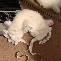 Kawaii Sheep Ears Hat Winter Faux Fur Plush Lamb's Wool Caps Furry Sweet Tie Basin Hat Performance Costume Bomber Hats for Girl