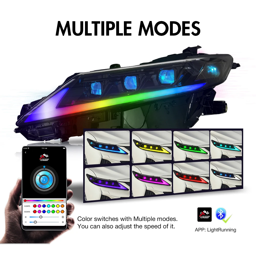 زوج العارض عدسة DRL RGB تشغيل ضوء LED مجموعة مصابيح أمامية لتويوتا كامري 2018 2019 2020 2021 2022 2023