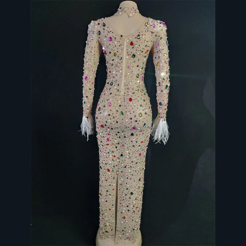 Fashion Multi-Color Crystal Pearl Tassel Zipper Long Sleeve Gala Ball Vestidos Para Festas De Luxo Kleider Für Besondere Anlässe