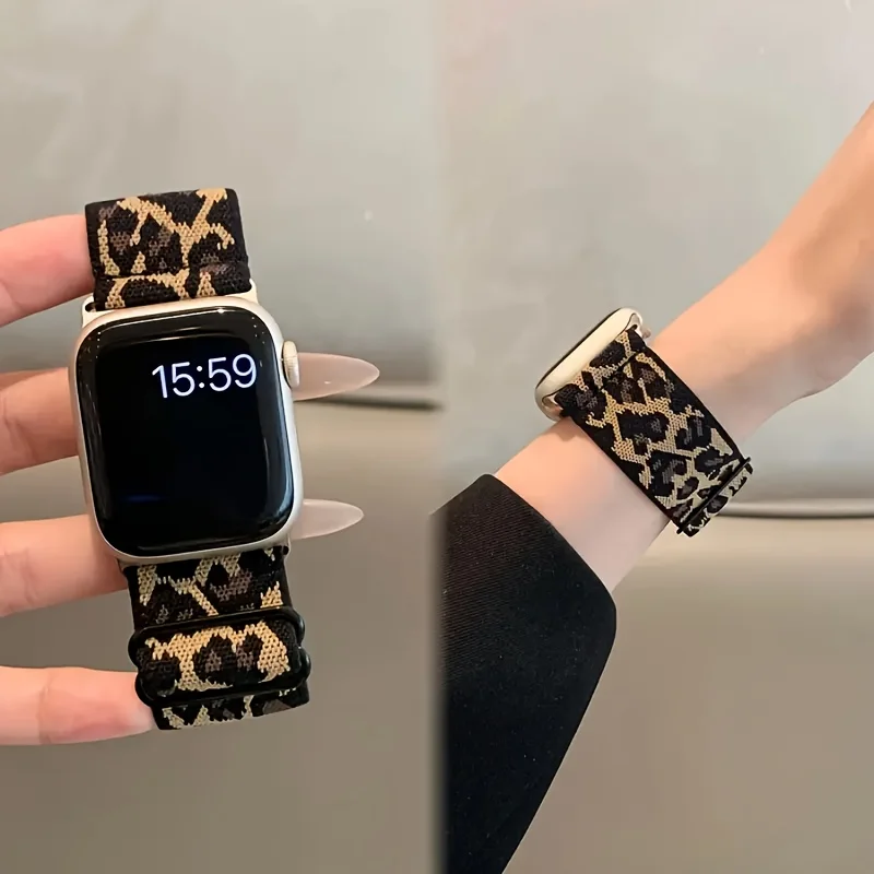 Nylonarmband mit Leopardenmuster und Verknopfschnalle für die Apple Watch – modisch und sicher