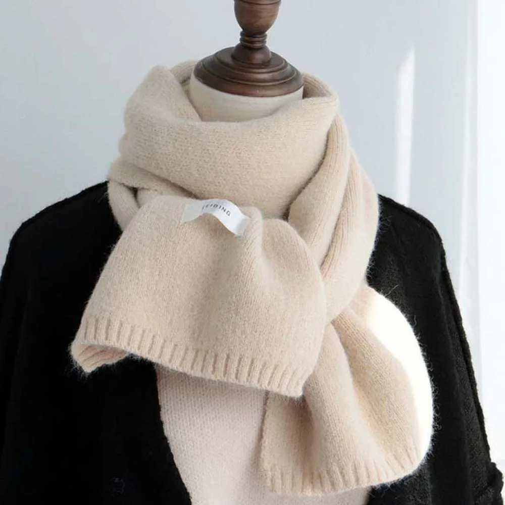 Solid Color Couple Knitting Wool Scarf Soft Windproof Long Thickened Neckscarf Cold-proof Versatile Winter Warmer Scarf Women
