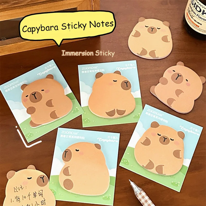 Capybara Sticky Notes 30PCS MEMO Pads Cartoon Capybara Sticky Notes Study Office Memo Stickers Message Stickers