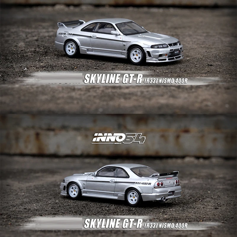 INNO 1:64 modelo de coche Skyline GT-R (R33) NISMO 400R, aleación Sonic Silver