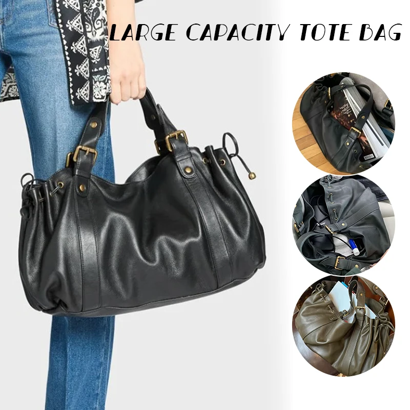 

Женская сумка большой емкости, новая мягкая кожаная плиссированная сумка на плечо, ретро пригородная большая сумка