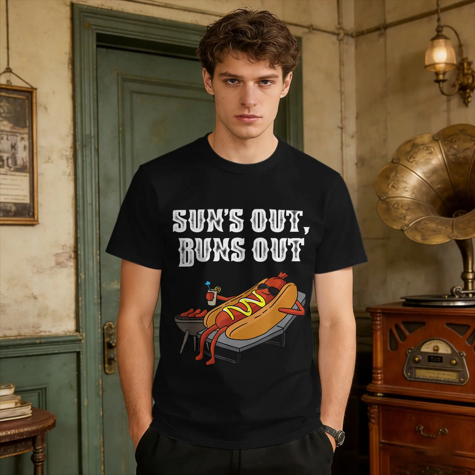Suns Out Hot Dog Buns Out Sausage BBQ Food Lover Gift T-Shirt Summer  Harajuku T Shirts Cotton Breathable Oversize Tees Tshirt
