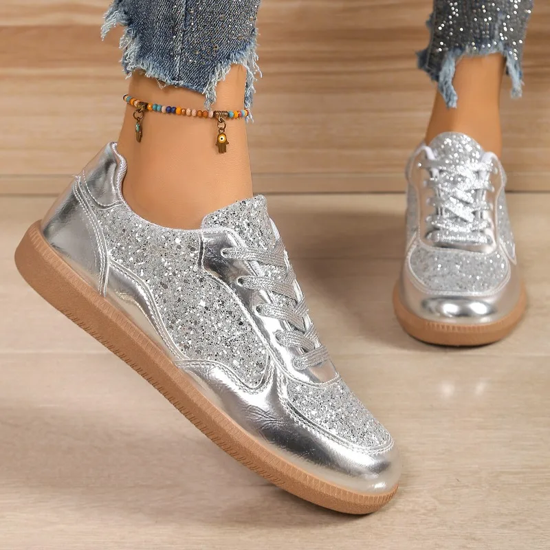 

2025 hot seller Retro casual shoes for women, new oversized sequined casual shos running shoe fashionable lace up single shoes